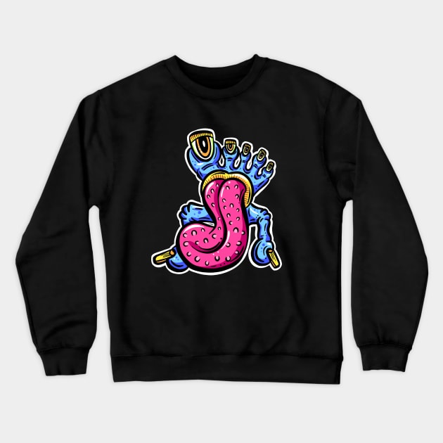 Toes and Tongue Weird Cartoon Monster Crewneck Sweatshirt by Squeeb Creative